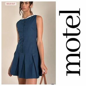 NWOT Motel Gitas Navy Blue Cotton Lace Button-Up Drop Waist Mini Dress Sz: M